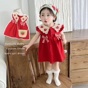 Baby Girl Dress Strawberry Collar Sleeveless