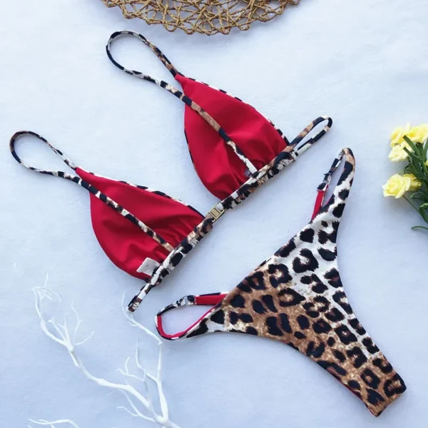 Leopard Bikini Women High Cut Bandage Push Up Swimsuit - Image 6