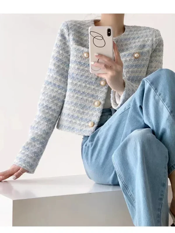 Winter Women Elegant Tweed Cardigan Short Coat - Image 6