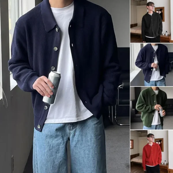 Men Sweater Coat Korean Fashion Knitted Coat - Image 3