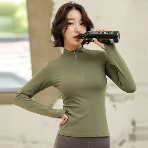 Women Half Zipper Casual Fitness Long Sleeve Yoga Wear - Image 5