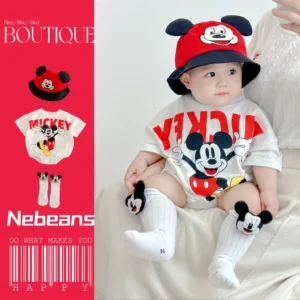 3pcs Set Cartoon Mickey Mouse Boys Girls Jumpsuit