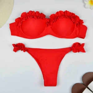 Solid Bikini Set Women Swimsuit Chic Ruffles Micro Bikini