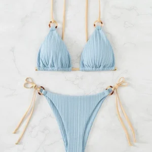 Sexy High Waist Solid Bikinis 2 Piece Set Women