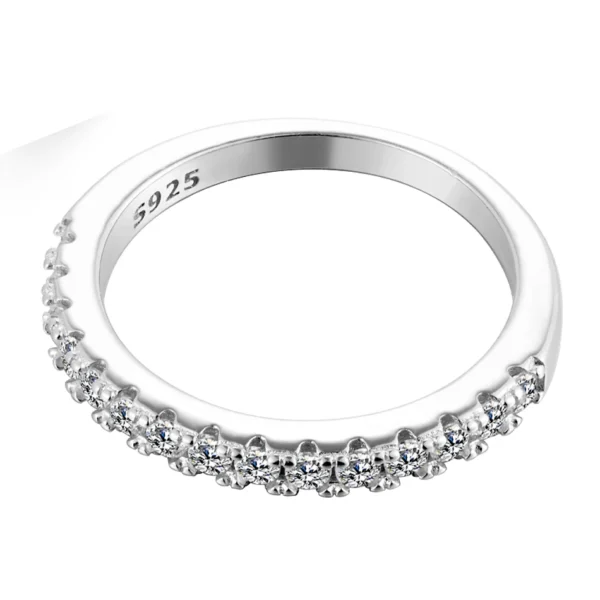 925 Sterling Silver White Gold Round Excellent Cut Moissanite Ring - Image 3