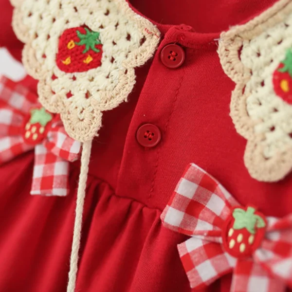 Red Strawberry Baby Girl Dress, Sweet And Festive Children's - Image 3