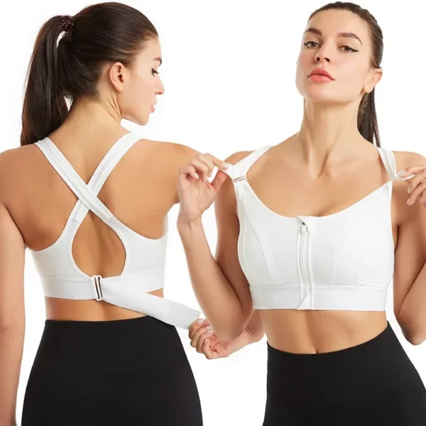 Front Zipper Adjustable Strap Shockproof Sports Bras For Women - Image 4