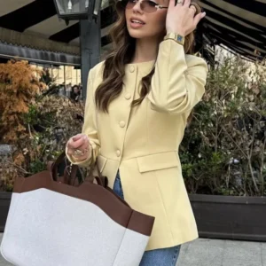 TRAFZA 2025 Elegant Women's Yellow Slim Blazer Jacket
