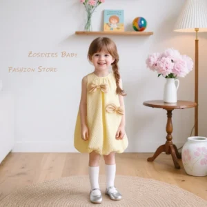 Girls Dresses Summer Cotton Bow Sleeveless Baby Girl