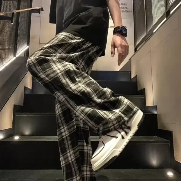 Casual Plaid Men's Pants Japanese Style Vintage Loose - Image 2