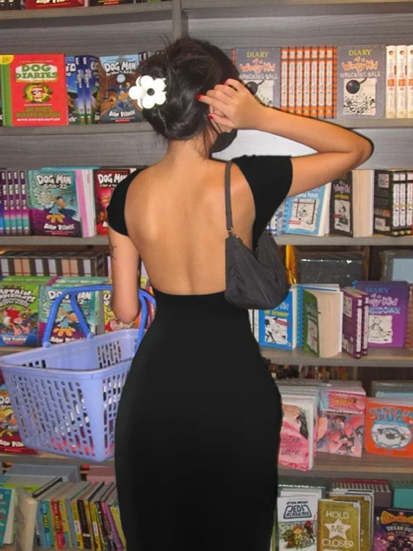 Nibber Solid Backless Slim Fit Maxi Dress