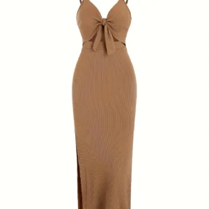 Knit Sleeveless Suspender Long Dress with Open Back