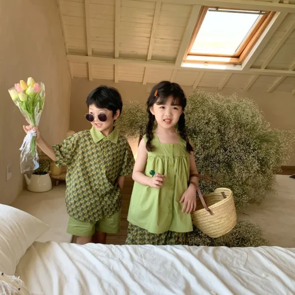Boys Short Sleeves Outfit Muslin Solid Sling Tees Baby Girl - Image 4