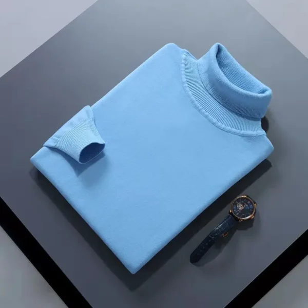 Cashmere Cotton Blend Turtleneck Men Sweater - Image 5