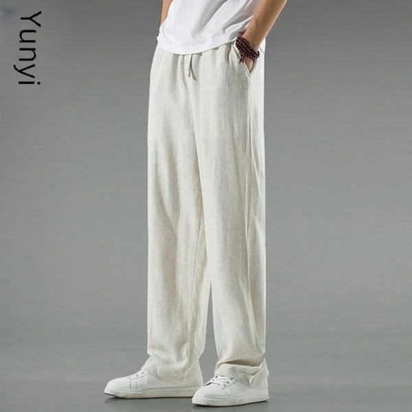 Summer Loose-fit Casual Pants Men's Linen Beige - Image 2