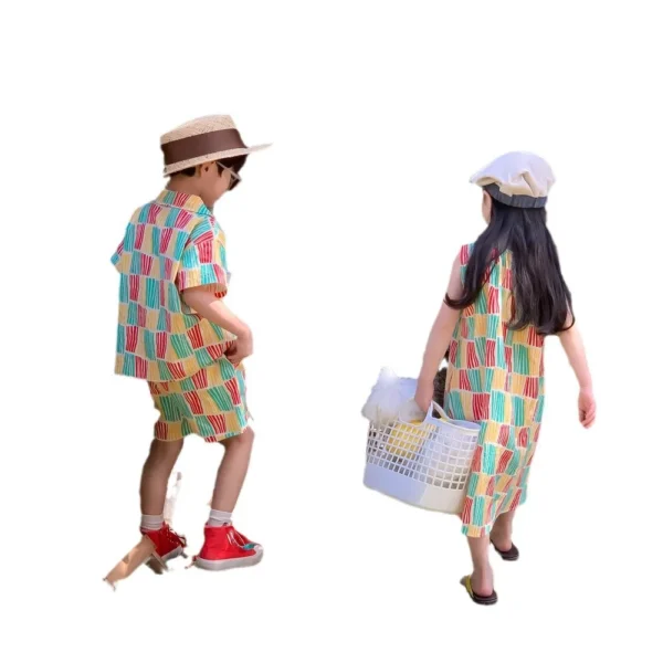 Brother Sister Clothes Loose Dress Kids Sibling Outfits - Image 5