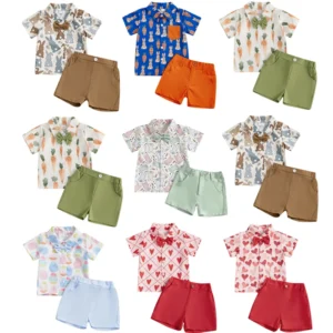 Boys Gentleman Clothes Set Heart/Rabbit Print Short Sleeve