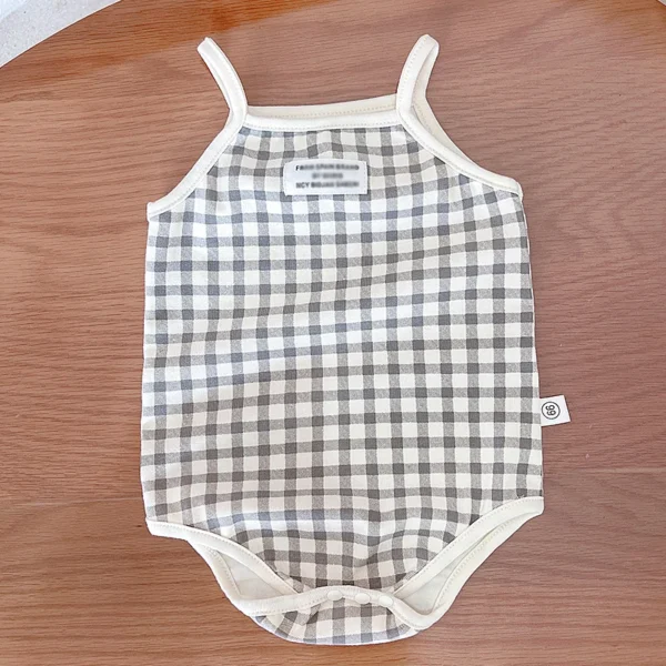 Baby Girls Sleeveless Sling Plaid Outfits - Image 3