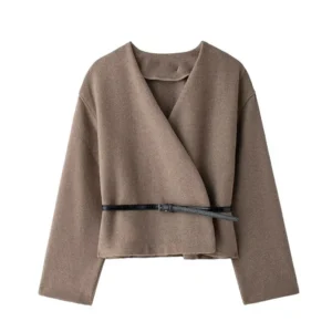 KUCLUT Women Fashion Chic Soft Belted Jacket Female