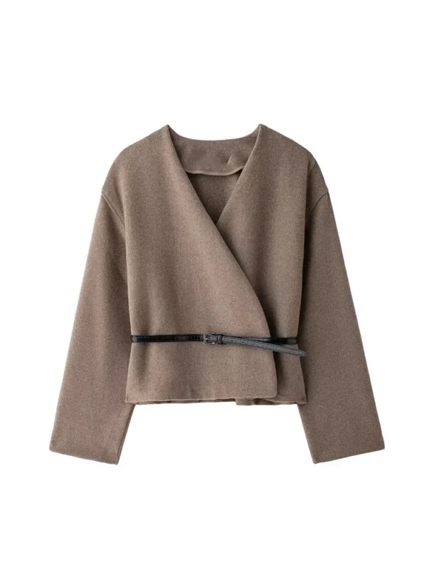 KUCLUT Women Fashion Chic Soft Belted Jacket Female