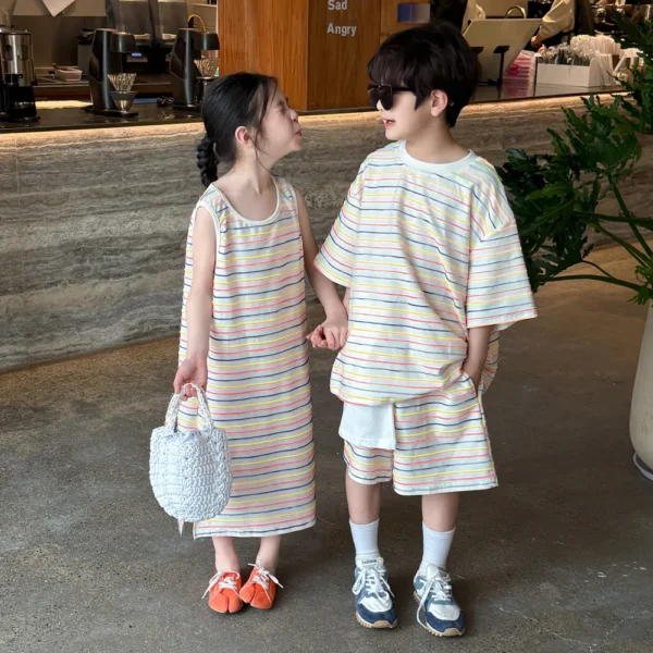Brother and Sister Clothes  Striped Boy' Suit Short - Image 2