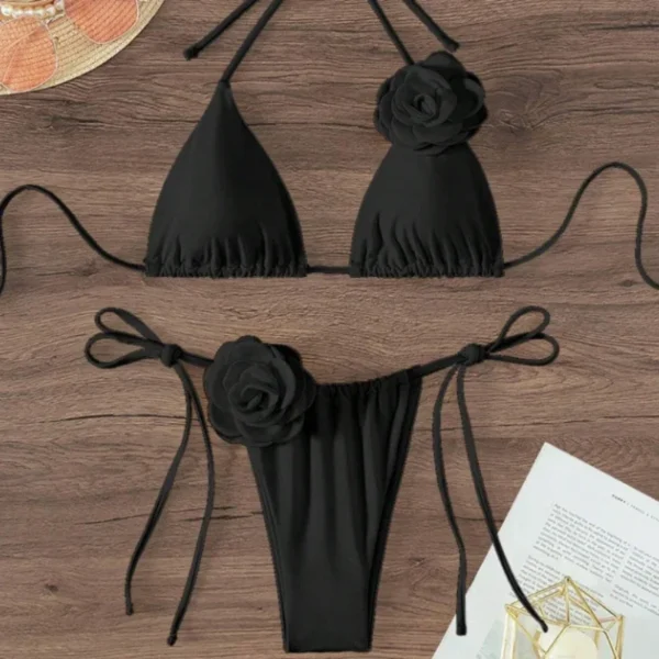 Flowers Strappy Bikini Women Swimwear Female Swimsuit - Image 2