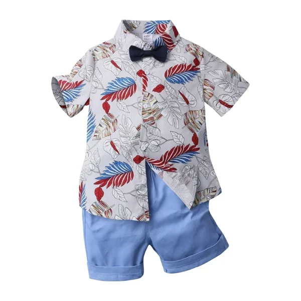 Boys Clothes Sets Kids Floral Print Short Sleeve Shirt - Image 3
