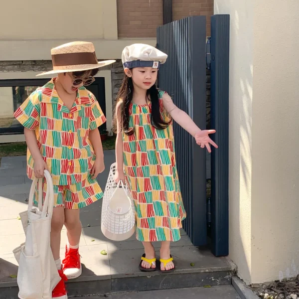 Brother Sister Clothes Loose Dress Kids Sibling Outfits - Image 2