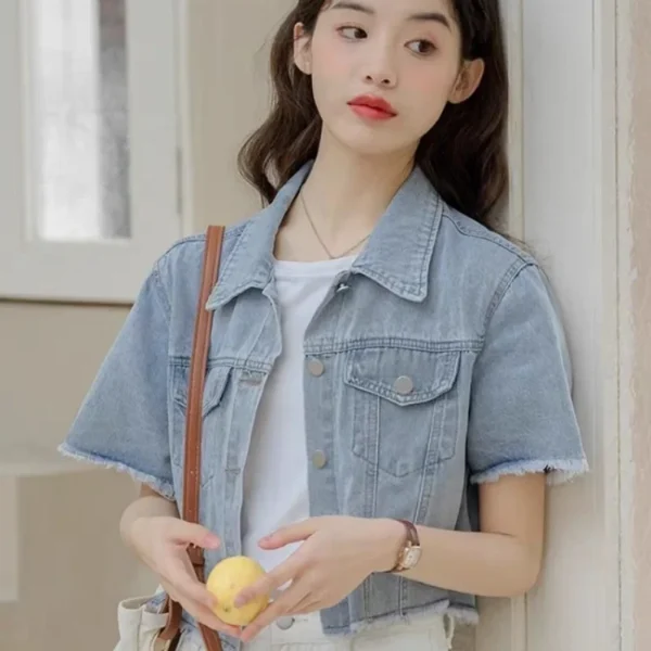 Korean High Waist Denim Short Sleeve Women's - Image 4