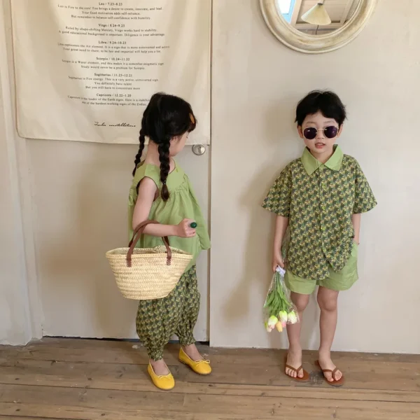 Boys Short Sleeves Outfit Muslin Solid Sling Tees Baby Girl - Image 2