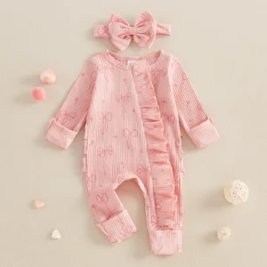 Ruffle Zip Up Newborn Romper Cute Lovely Baby Girls Clothes
