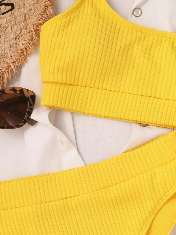 Sexy Solid Yellow Bikini  High Waist Swimwear - Image 4