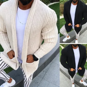 Slim Fit Long Sleeve Cardigan Polo Knit Top Sweater Men