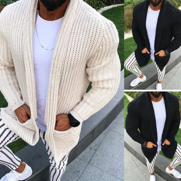 Slim Fit Long Sleeve Cardigan Polo Knit Top Sweater Men