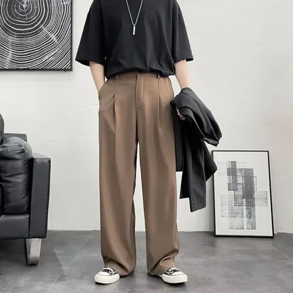 Black Trousers for Men Fluid Wide Leg High Quality Designer Clothes - Image 3