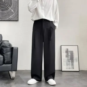Black Trousers for Men Fluid Wide Leg High Quality Designer Clothes