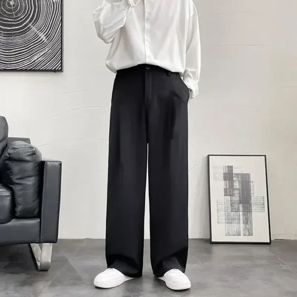 Black Trousers for Men Fluid Wide Leg High Quality Designer Clothes
