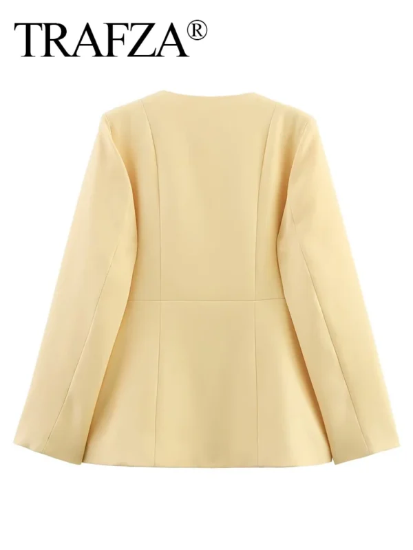 TRAFZA 2025 Elegant Women's Yellow Slim Blazer Jacket - Image 5