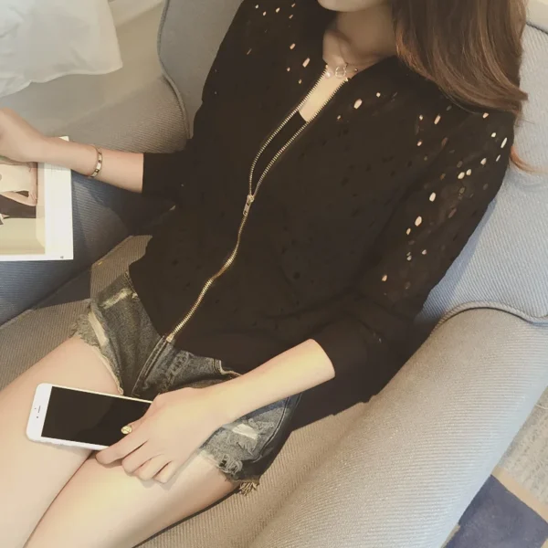 Women Spring/Autumn Hollow Out Sport Jacket Long Sleeve - Image 5