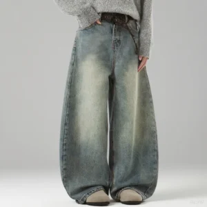 Men's Wear Blue Wide-Leg Denim Pants Baggy Jeans Vintage