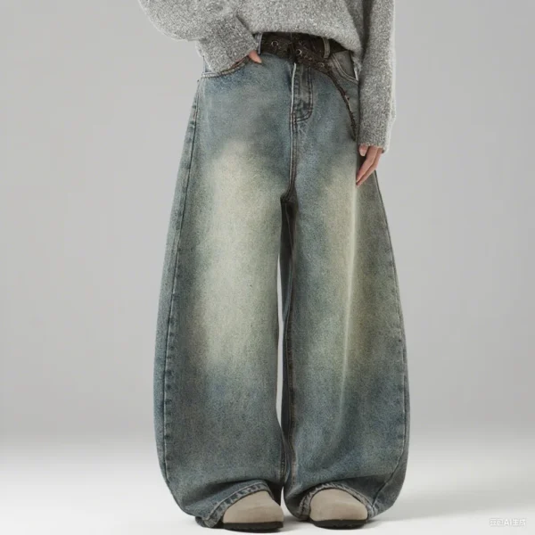 Men's Wear Blue Wide-Leg Denim Pants Baggy Jeans Vintage
