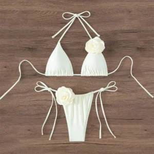 S - L Sexy 3D Flowers Halter Strappy Bikini Women Swimwear