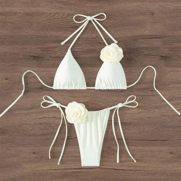 S - L Sexy 3D Flowers Halter Strappy Bikini Women Swimwear