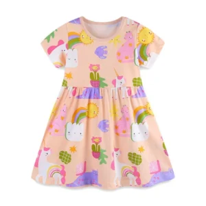 Cartoon Printed Short Sleeves Dress for Kids