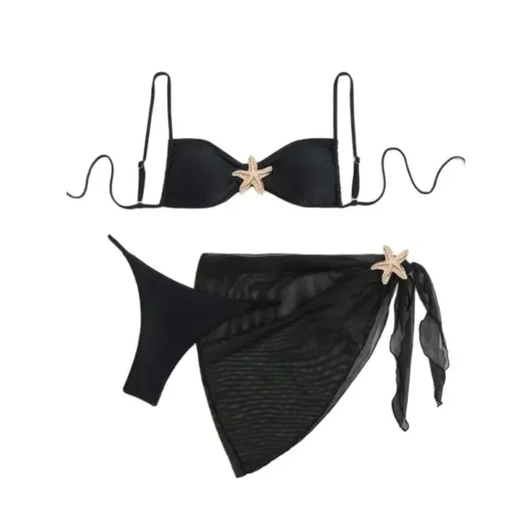 Pure Color Women's Bikini Swimsuit Three-piece Set - Image 5
