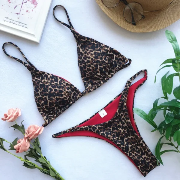 Leopard Bikini Women High Cut Bandage Push Up Swimsuit
