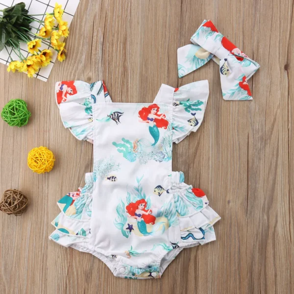 Newborn Baby Girls  Romper with Headband Mermaid