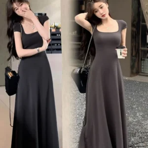 Elegant French Grey Maxi Dress