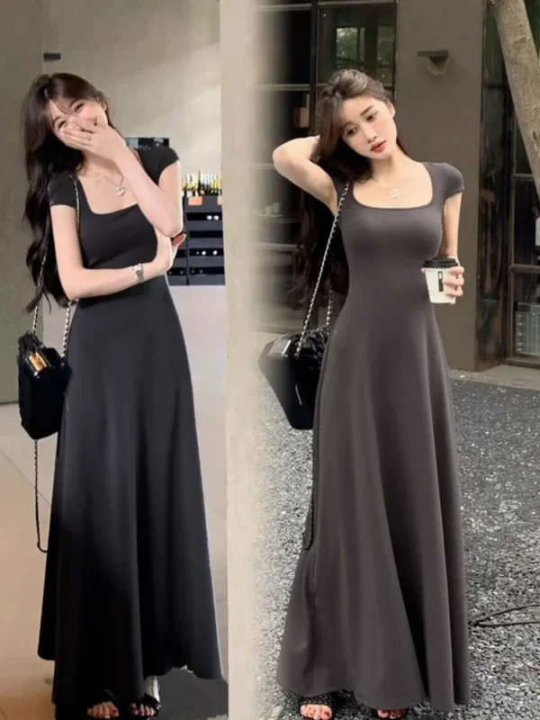 Elegant French Grey Maxi Dress