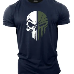 3D printed military skull drops oversized gym short-sleeved
